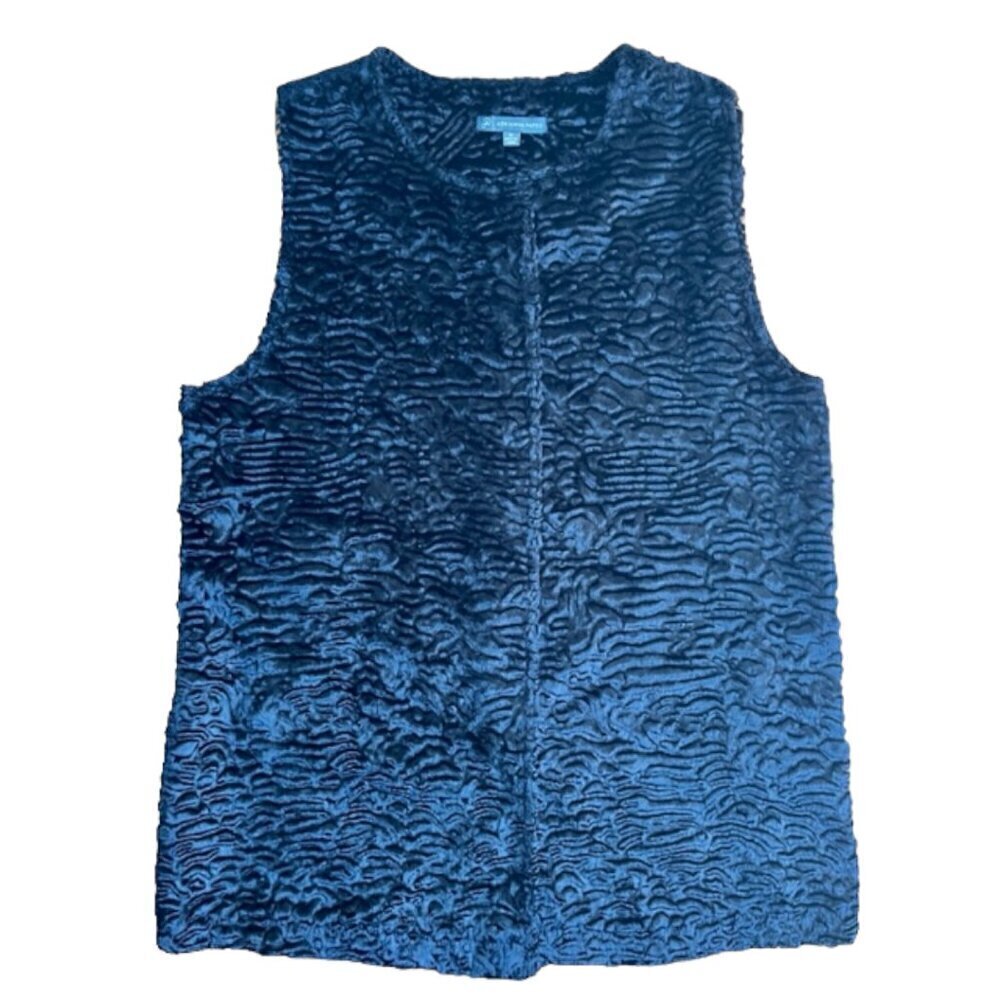 Adrianna Papell EUC Womens Faux Fur Lamb Textured Snap Front Vest Sweater Medium